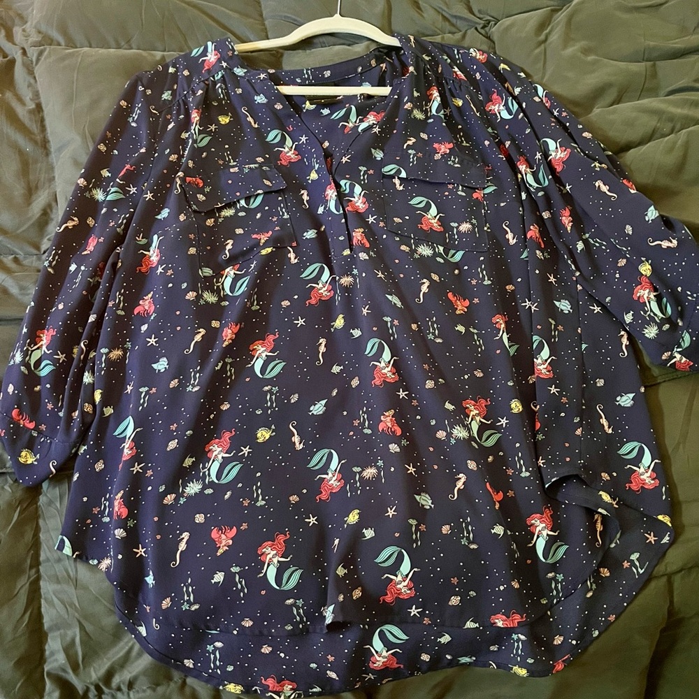 Torrid Navy Mermaid Print Blouse (Ariel -Disney Collection)